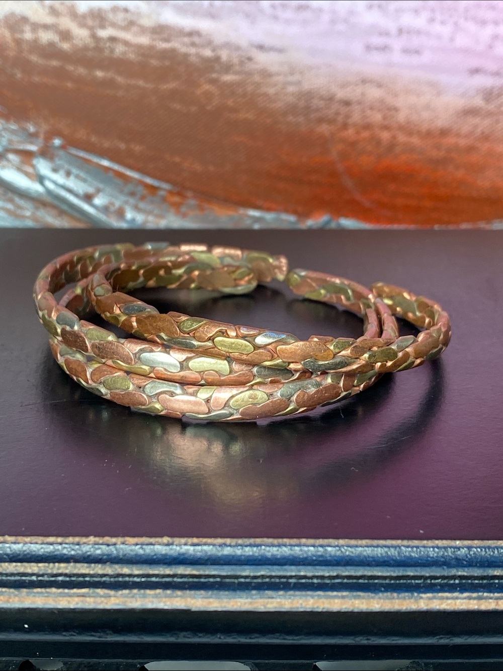 Vintage Nepal Tibet Silver Copper Brass Cuff Bracelets Set of 3 Pattern 1